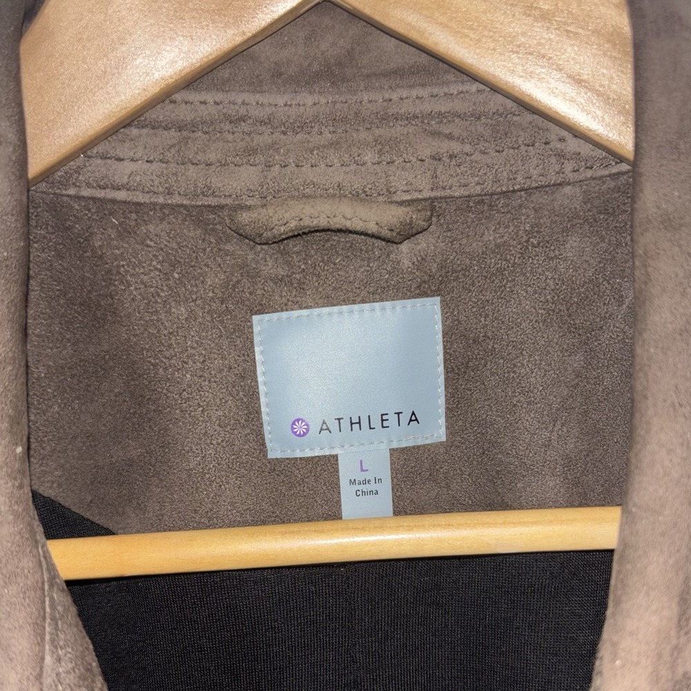Athleta Genuine Leather Moto Jacket Brown Asymmetrical Zip Size Large EUC - Picture 2 of 8